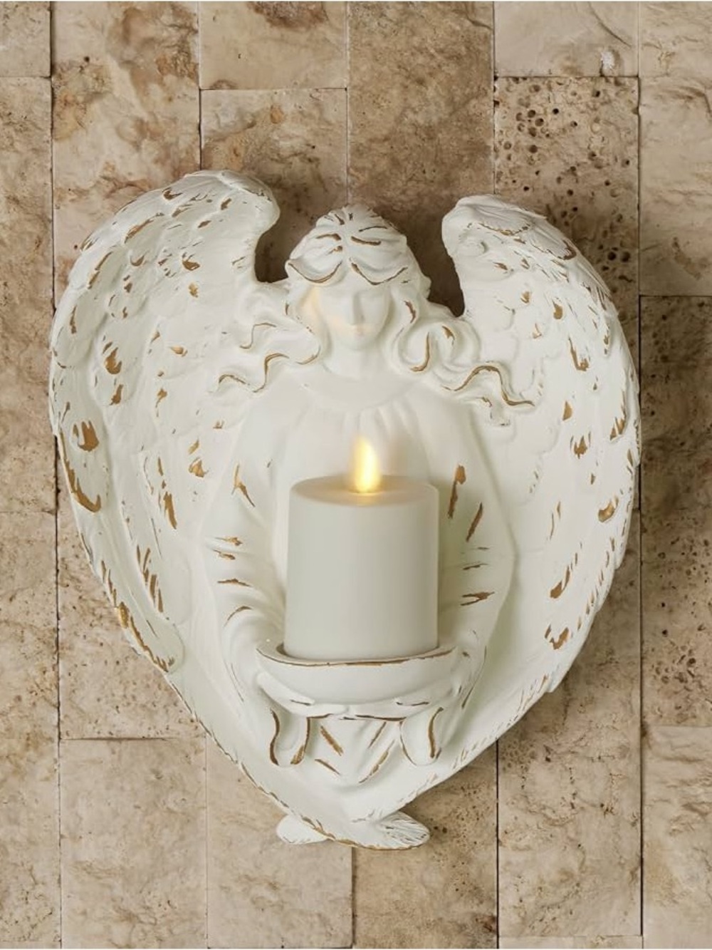 White Distressed Angel Wall Candle Sconce